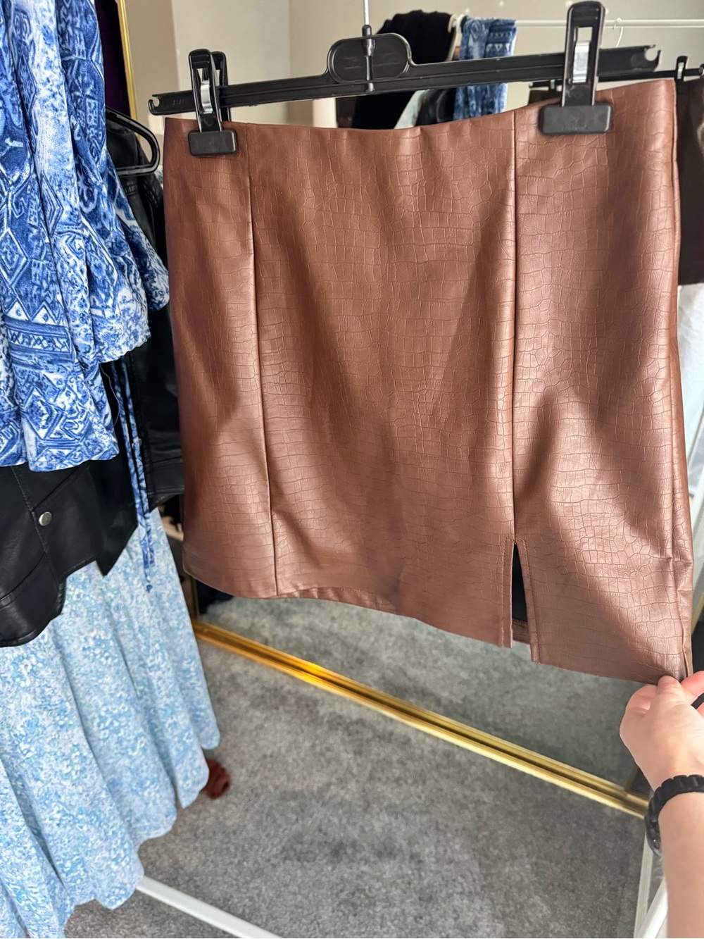 Only Faux Croc Mini Skirt in Brown